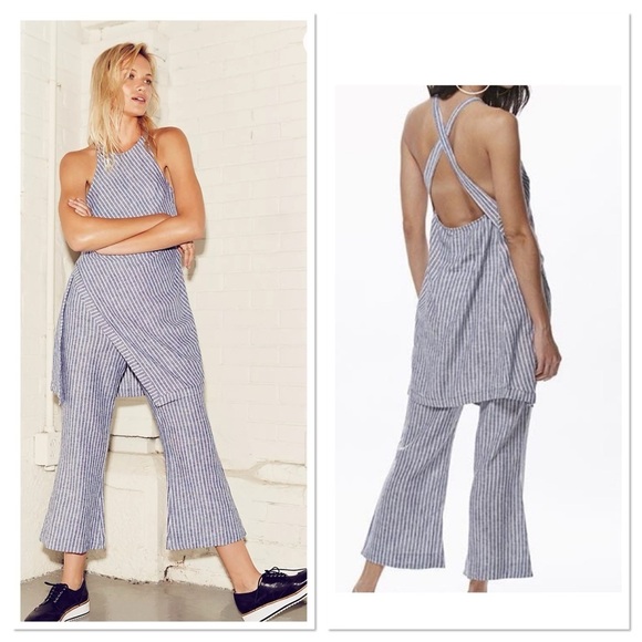 Free People Navy Striped Sleeveless Pantsuit - Picture 2 of 15